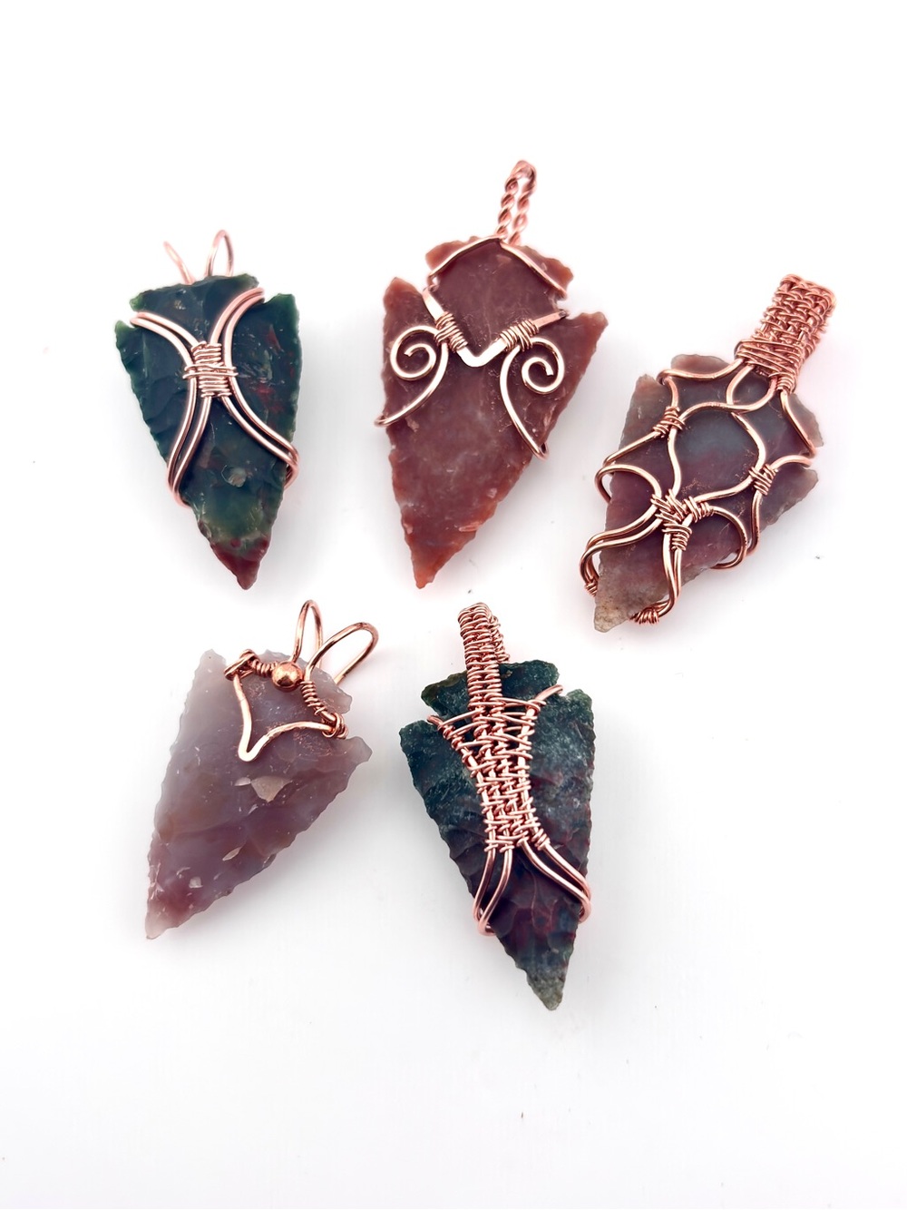 HANDMADE Arrowhead Copper Wire Wrapped Pendant Necklace, Native American Style